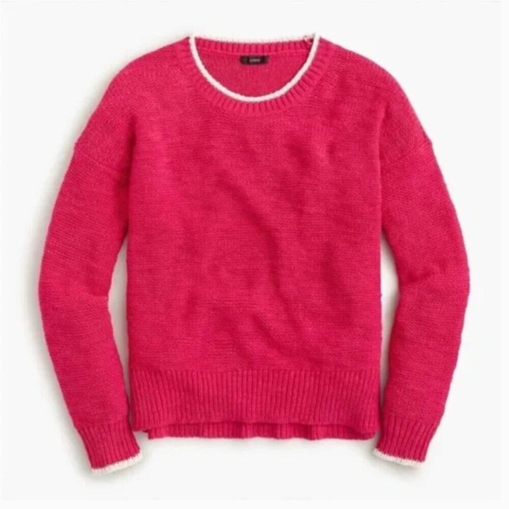 J. Crew Pink Crewneck Sweater with White Trim